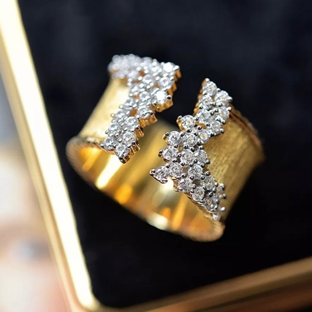 18K GOLD-PLATED SPARKLE ALLURE CZ CRYSTAL CUFF RING (ADJUSTABLE) - Picture 4 of 10